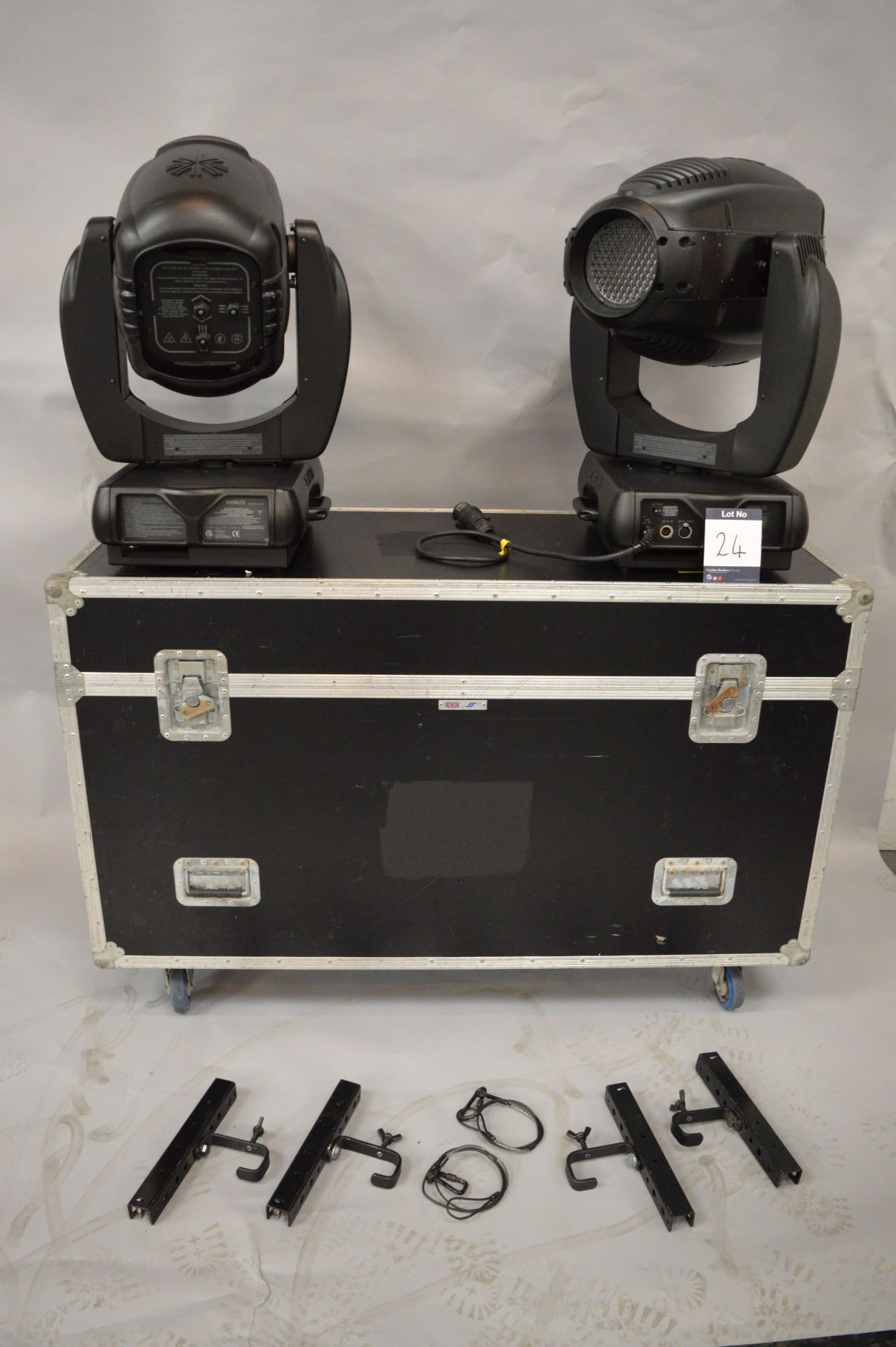 2 x Varilite, VL3000QW Wash Moving Head Lights with Flightcase and associated Brackets, as lotted