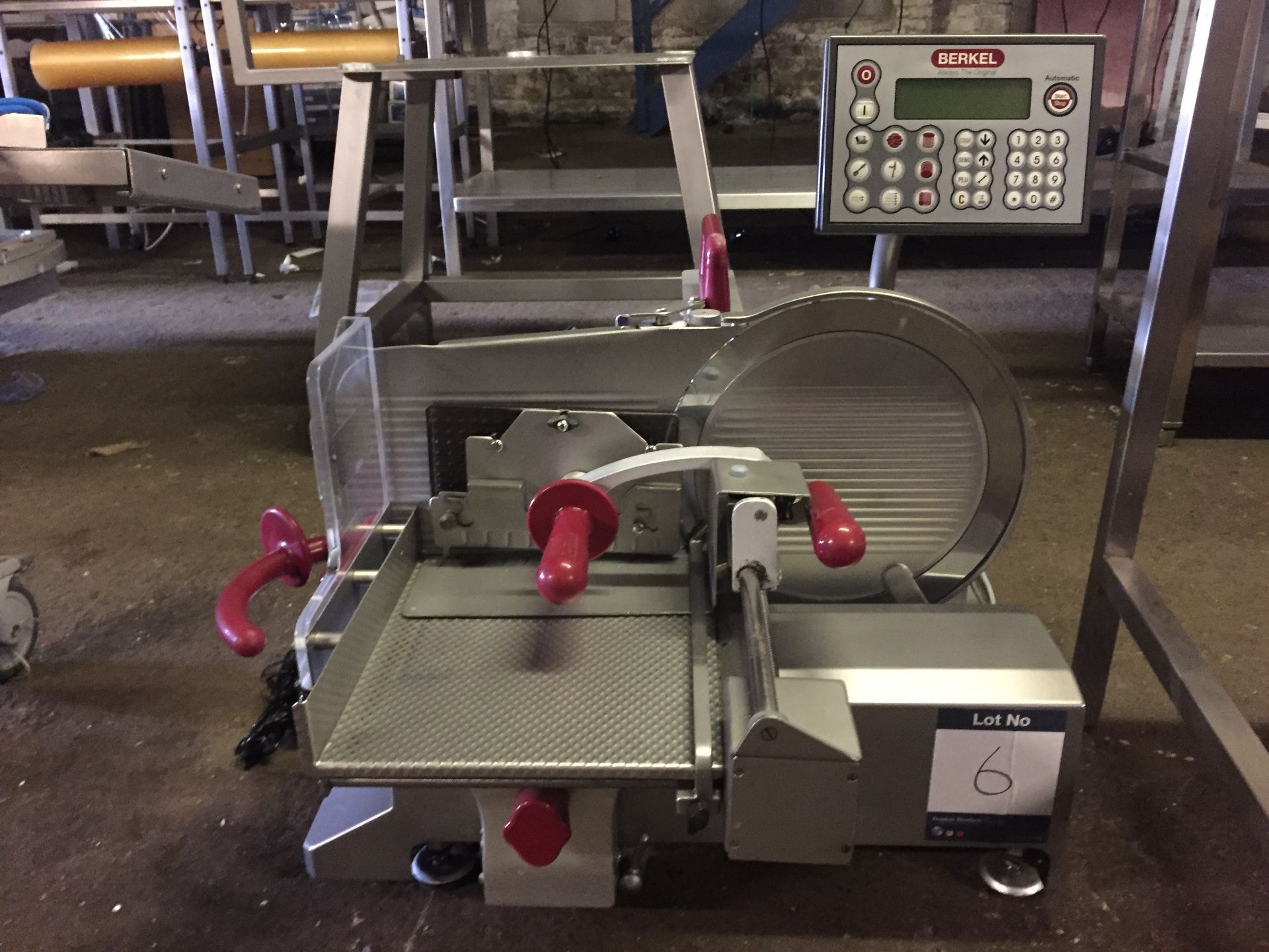 2006 Berkel type 900 stainless steel semi automatic meat slicer with stainless steel stand