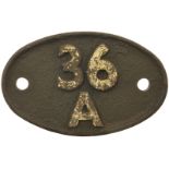 Railway Locomotive Shedplates, 36A: A shedplate, 36A Doncaster (1949 to May 1966 for steam). This ex