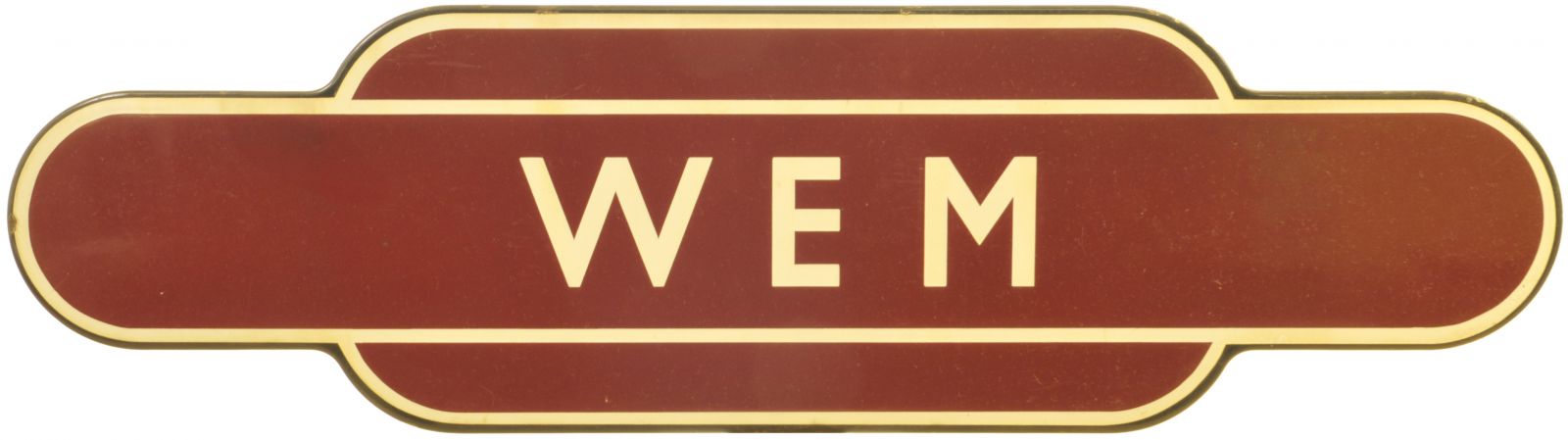 Railway Station Totem Signs, Wem: A BR(M) totem sign, WEM, (h/f), from the Crewe to Shrewsbury