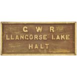 Railway Station Direction Signs, GWR, Llangorse Lake Halt: A Great Western Railway station