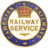 Railway Badges, Cambrian Railways, 1WW: A Cambrian Railways First World War Railway Service badge,