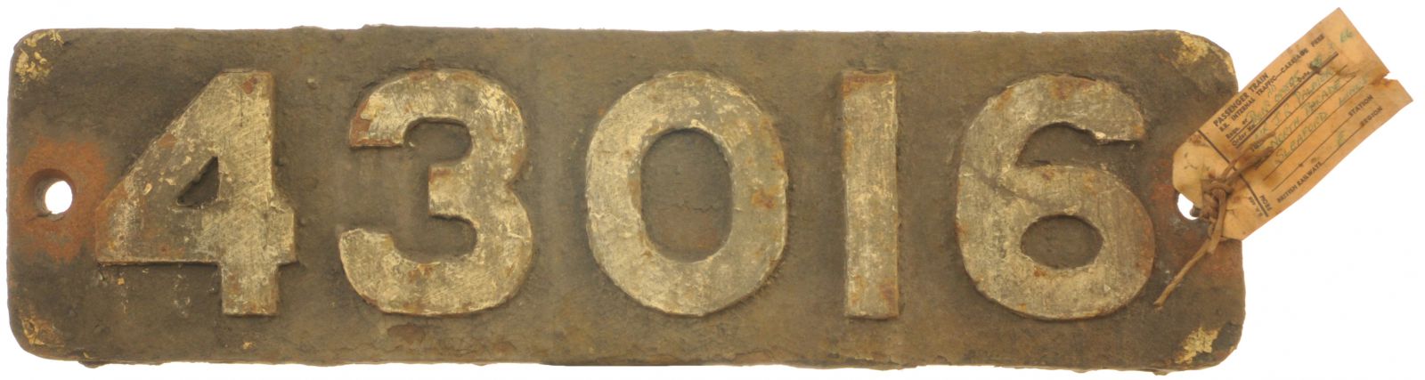 Railway Locomotive Smokebox Numberplates, 43016: A smokebox numberplate, 43016, from a LMS Class 4