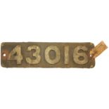 Railway Locomotive Smokebox Numberplates, 43016: A smokebox numberplate, 43016, from a LMS Class 4