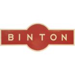 Railway Station Target Signs, Binton, LMS: An LMS Hawkseye target sign, BINTON, from the Stratford-