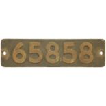 Railway Locomotive Smokebox Numberplates, 65858: A smokebox numberplate, 65858, from a North Eastern