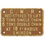 Cast Iron Railway Signs, GWR, Crane Radius: A Great Western Railway notice, outlining the lifting