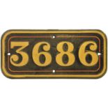 Railway Locomotive Cabside Numberplates, 3686: A GWR cabside numberplate, 3686, from a 8750 Class