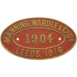 Railway Locomotive Worksplates (Steam), Manning Wardle, 1904, 1916: A worksplate, MANNING WARDLE,