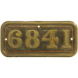 Railway Locomotive Cabside Numberplates, 6841 (Marlas Grange): A GWR cabside numberplate, 6841, from