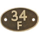 Railway Locomotive Shedplates, 34F: A shedplate 34F Grantham (February 1958 to September 1963). This