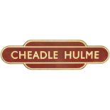 Railway Station Totem Signs, Cheadle Hulme: A BR(M) totem sign, CHEADLE HULME, (f/f), from the Crewe