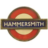 Railway Station Direction Signs, Hammersmith, LT: An LT target sign, HAMMERSMITH, enamel, 12''