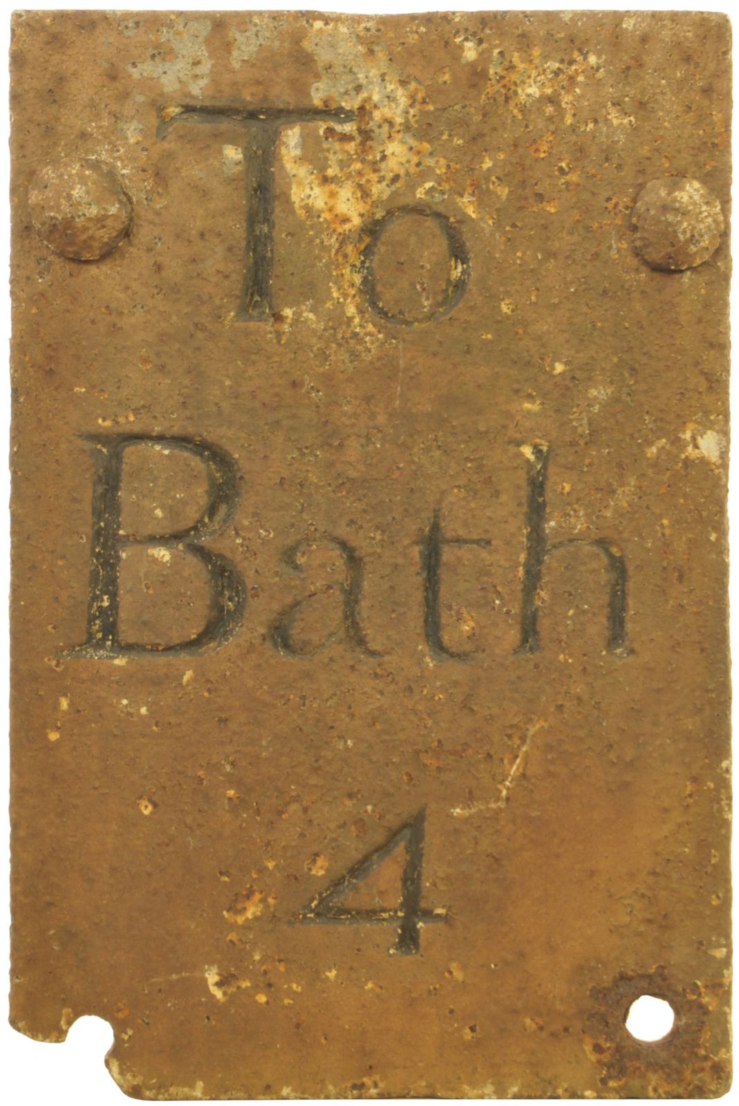 Railway Street Furniture and Fittings, To Bath, 4, Milepost: An early road mile post, TO BATH 4,