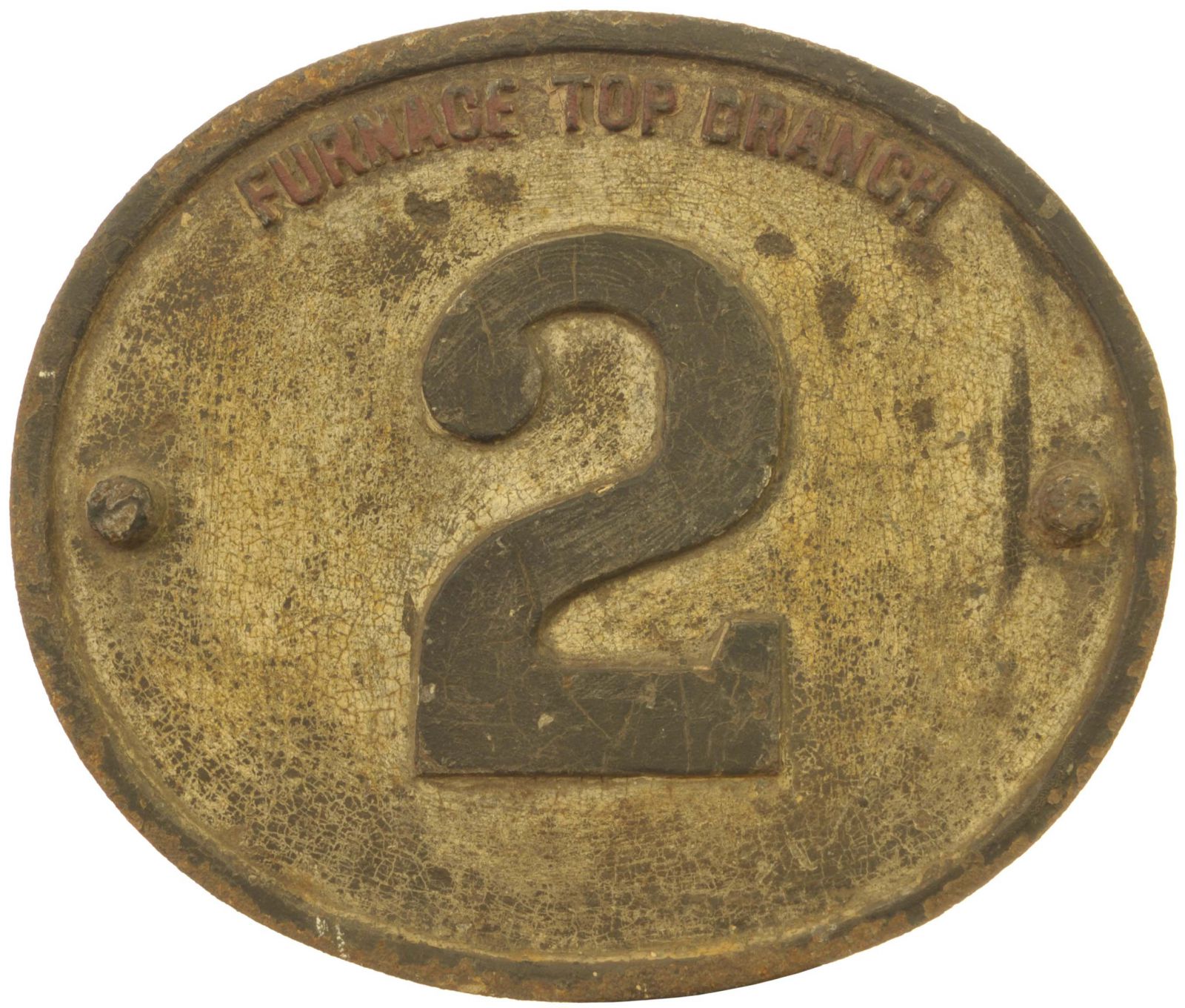 Railway Bridge Numberplates, Furnace Top Branch, 2 (R. R. Co): A Rhymney Railway bridge plate,