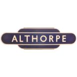 Railway Station Totem Signs, Althorpe: A BR(E) totem sign, ALTHORPE, (h/f) from the Doncaster to