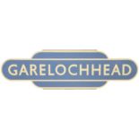 Railway Station Totem Signs, Garelochhead: A BR(Sc) totem sign, GARELOCHHEAD, (h/f) from the West