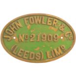 Railway Locomotive Worksplates (Diesel), Fowler, 21909: A worksplate, JOHN FOWLER, 21909, from a