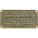 Railway Locomotive Worksplates (Diesel), BR Darlington, 1963 (25028): A worksplate, BRITISH RAILWAYS