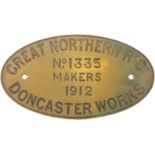 Railway Locomotive Worksplates (Steam), GNR Doncaster, 1335, 1912 (69470): A worksplate, GREAT