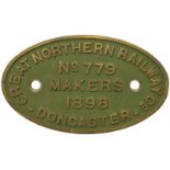 Railway Locomotive Worksplates (Steam), GNR Doncaster, 779, 1898 (64132): A worksplate, GREAT