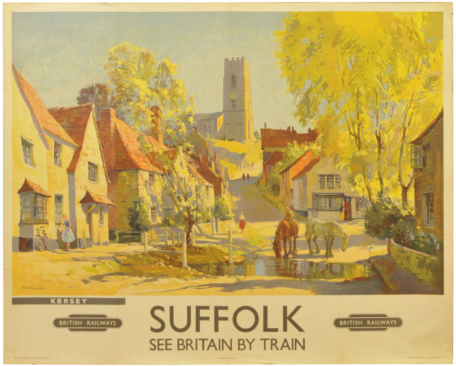 Railway Posters, Kersey, Suffolk, Merriott: A BR(E) quad royal poster, SUFFOLK, KERSEY, by Jack