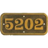 Railway Locomotive Cabside Numberplates, 5202: A GWR cabside numberplate, 5202, from a 4200 Class