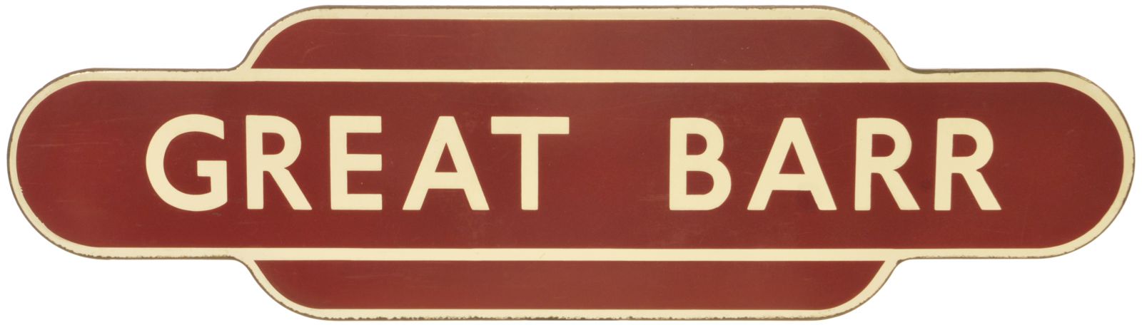 Railway Station Totem Signs, Great Barr: A BR(M) totem sign, GREAT BARR, (f/f) from the Aston to