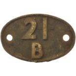 Railway Locomotive Shedplates, 21B: A shedplate 21B Bournville (1935 to February 1960) then