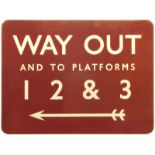 Enamel Railway and Station Signs, Way Out, Plats 1,2 & 3, BR(M): A BR(M) station sign, WAY OUT,