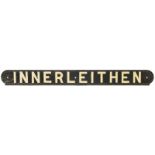 Seat Back Plates, Innerleithen: An LNER seat back plate, INNERLEITHEN, from the Galashiels to