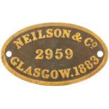 Railway Locomotive Worksplates (Steam), Neilson 2959, 1883 (30574): A worksplate, NEILSON, 2959,