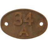 Railway Locomotive Shedplates, 34A: A shedplate 34A Kings Cross (1948 to June 1963). Top shed was