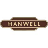 Railway Station Totem Signs, Hanwell: A BR(W) totem sign, HANWELL, (f/f) from the Reading to