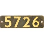 Railway Locomotive Smokebox Numberplates, 5726: A smokebox numberplate, 5726, from a GWR 5700