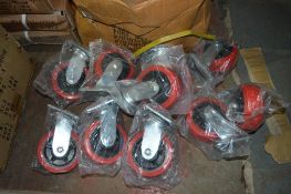 10 - 5 inch red swivel/unbraked castors New & unused