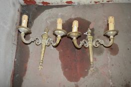 2 - ornate brass wall light fittings