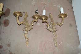 2 - ornate brass wall light fittings