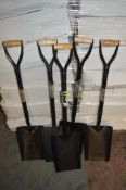 5 - Chunky black steel taper mouth shovels New & unused