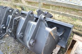 3 digger buckets to suit JCB 3CX comprising of 12 inch, 24 inch & 5 ft ditching bucket New & unused