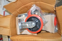 Box of 10 6 inch rigid/unbraked red castor wheels New & unused