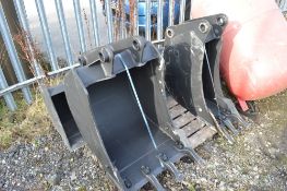 3 digger buckets to suit JCB 3CX comprising of 12 inch, 24 inch & 5 ft ditching bucket New & unused