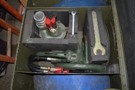 Benford hydraulic cut off saw & submersible water pump (Ex MOD) c/w water hoses & metal carry box