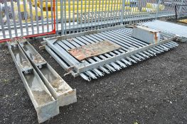 Pair of steel gates & posts Dimensions: 6.5 metre W x 2.25 metre H