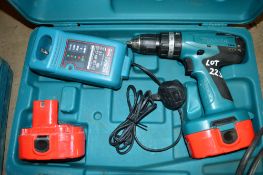 Makita 18v cordless drill c/w charger, 2 batteries & carry case A605385