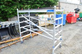 Aluminium fold up wheeled scaffold platform as photographed comprising of: fold up end frame, 5