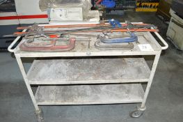 Mobile trolley c/w 10 - various clamps