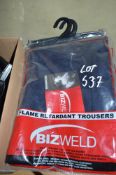 9 pairs of Biz Weld flame retardant navy work trousers Size 38W 31L New & unused