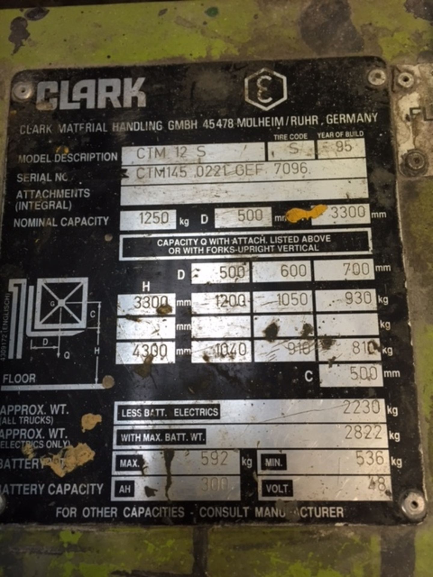 Clark Model CTM 12S 3 Wheel Electric Forklift Truck - Image 5 of 5