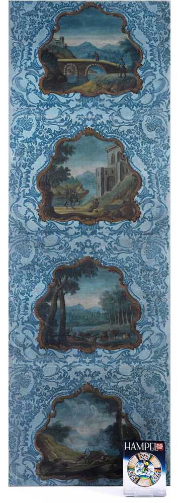 Vier Wandpaneele mit Landschaftsszenen Jeweils ca. 273,5 x 93 cm. Öl auf Leinwand. Doubliert. 18. - Image 5 of 17